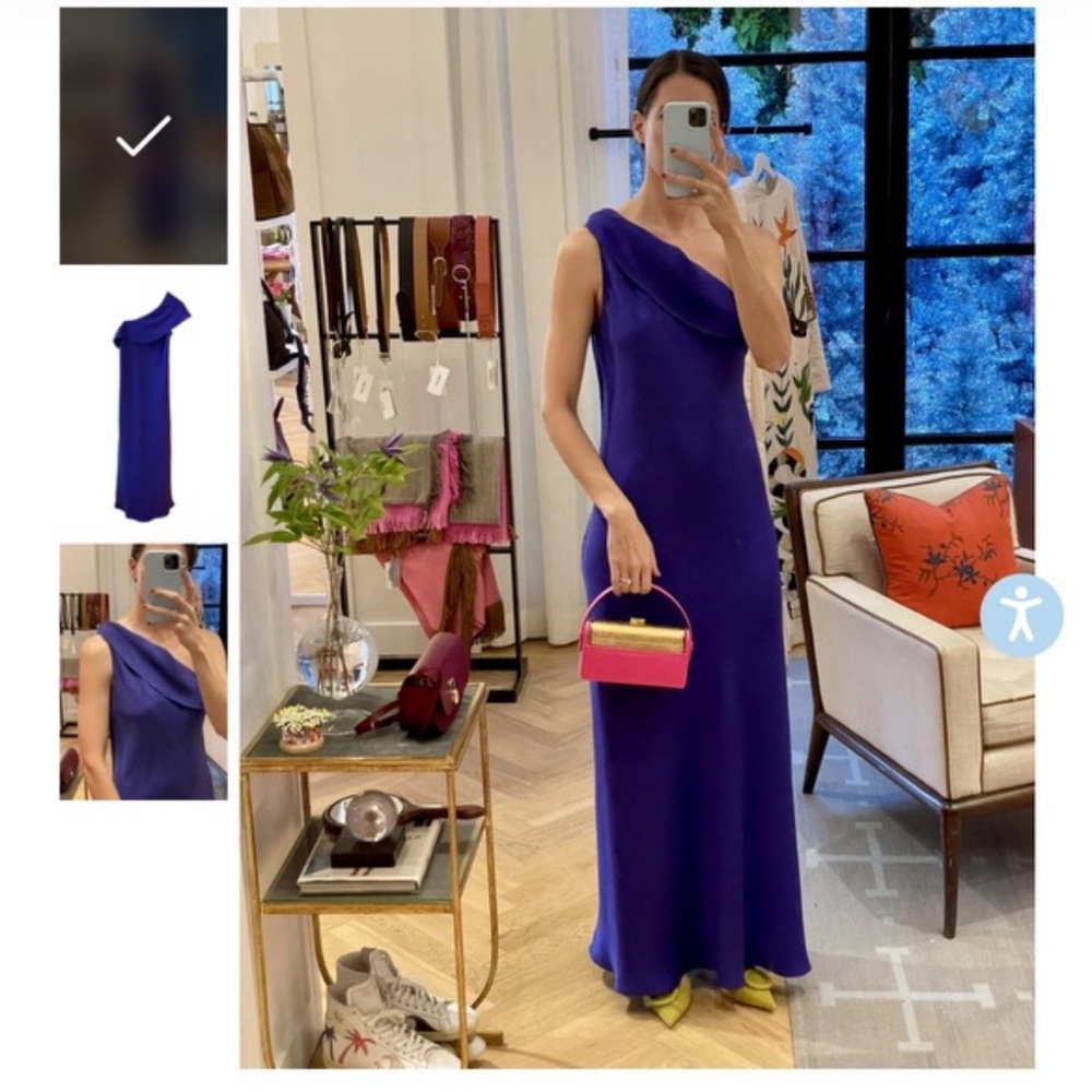 Elegant One-Shoulder Blue Dress - Picture 2 of 12